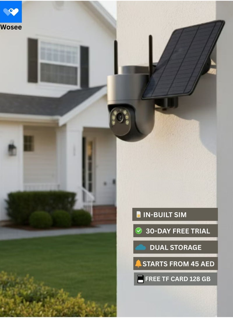 wosee 4G Solar Powered Security Camera - 2K/5MP PTZ Wireless Outdoor Surveillance, Color Night Vision, PIR Motion Detection, 2-Way Audio, IP66 Waterproof In-Build SIM,Trial Data & TF Card - Image 1